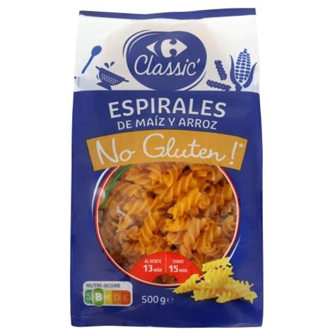 Pasta espirales de maíz y arroz Classic Carrefour No gluten sin gluten