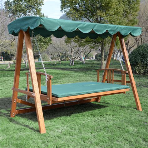 Outsunny 3 Seater Wooden Garden Swing Chair Seat Hammock Bench Lounger