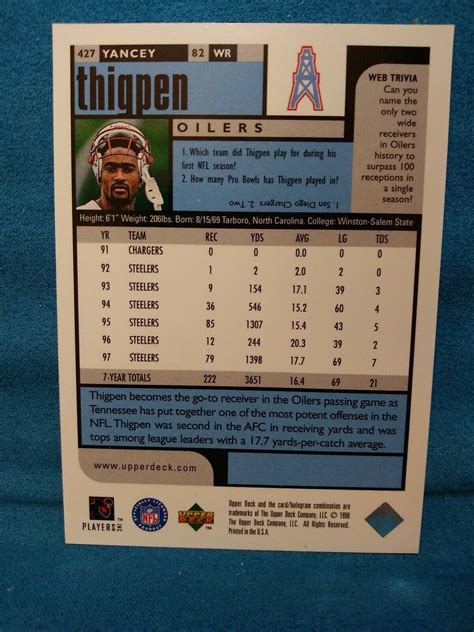 1998 Upper Deck UD Choice 427 Yancey Thigpen For Sale Online EBay