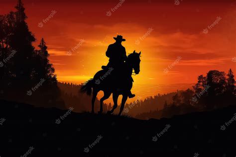 Premium AI Image | Cowboy silhouette on horse at sunset