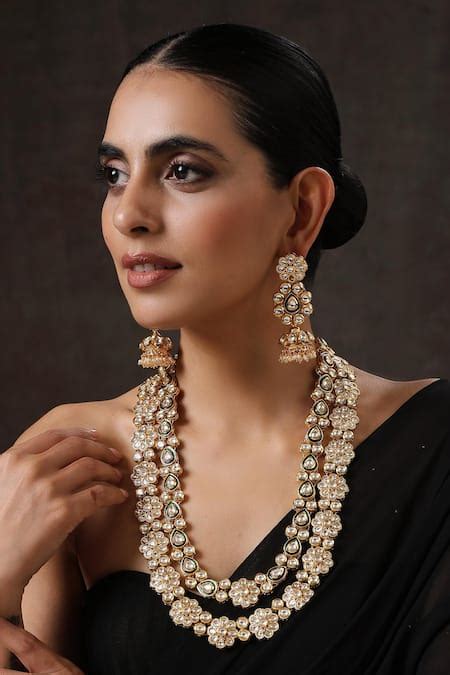 Buy Gold Plated Kundan Floral Layered Necklace Set By Minaki Online At