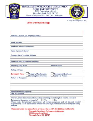 Fillable Online Code Enforcement Reporting Form The Town Of Riverdale