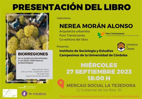 27 Sept Córdoba Presentación del libro BIORREGIONES Foro Transciones