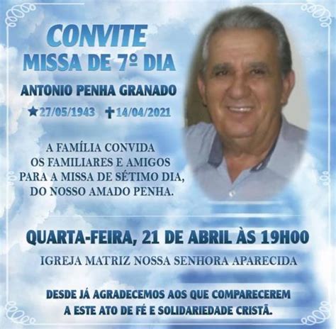 Convite para Missa de Sétimo Dia de Falecimento Jorge Zanoni