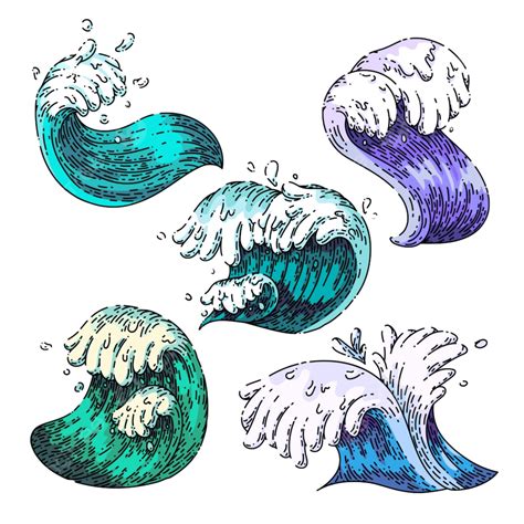 Conjunto De Olas Del Oc Ano Mar Vector Dibujado A Mano Png L Quido