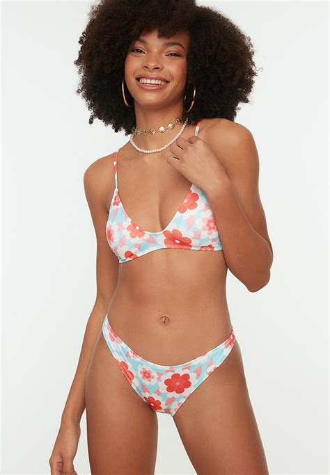 Floral Patterned Bikini Set Blue Multi Trendyol Bikinis Superbalist