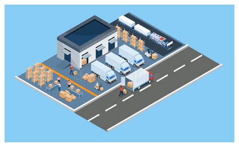 D Isometric Warehouse Logistic Concept With Workers Loading Products