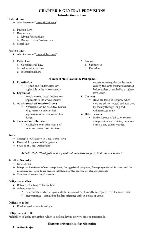 Oblicon Chapter One CHAPTER 1 GENERAL PROVISIONS Introduction To Law