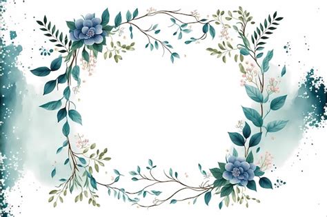 Premium Photo A Floral Frame With Blue Flowers And Leaves