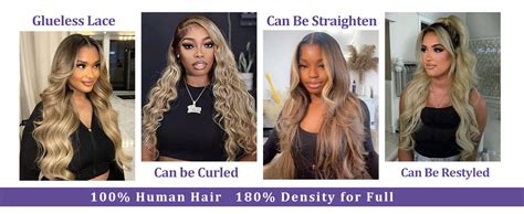 Ombre Highlight Ash Blonde Lace Front Wigs Human Hair 180