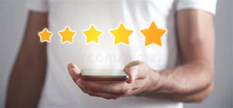 Man Showing Star Service Rating Stock Image Image Of Result