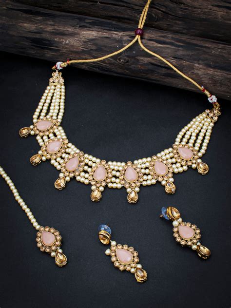 Sukkhi Lavish Lct Gold Plated Pearl Choker Necklace Set For Women