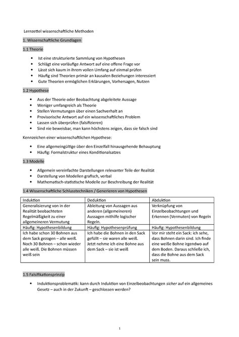 Lernzettel Wissenschaftliche Methoden Wissenschaftliche Grundlagen 1