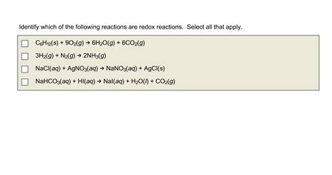 Solved Identify Which Of The Following Reactions Are Redox Chegg