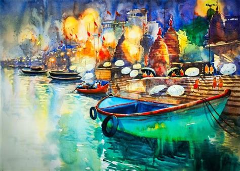 Varanasi Ghat 9 Painting by Subhajit Paul | Saatchi Art