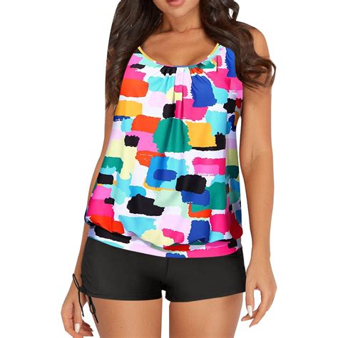 Valueadd Women S Spring Summer Solid Color Camisole Split Sleeveless Bikini Set With Breast