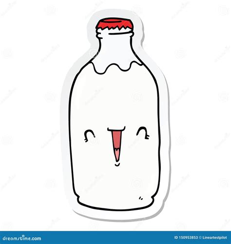 A Creative Sticker Of A Cute Cartoon Milk Bottle Stock Vector Illustration Of Label Drawing