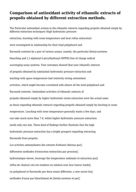 Comparison Of Antioxidant Activity Of Ethanolic Extracts Of Propolis