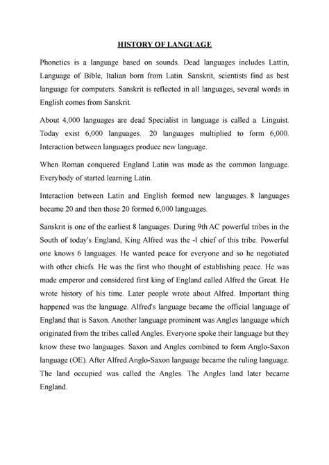 History OF Language - HISTORY OF LANGUAGE Phonetics is a language based ...