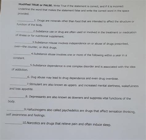 Modified TRUE Or FALSE Write True If The Statement Is Correct And If