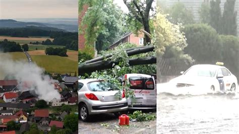 Blitze umgestürzte Bäume Fluten Unwetter über Deutschland richten