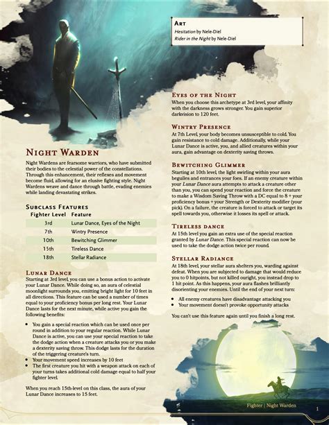 The Night Warden A Celestially Enhanced Martial Archetype For The Fighter Dance And Weave