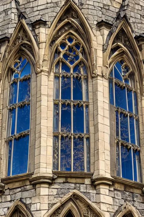 Detailed Castle Wall With Gothic Windows Of Glass Stable Diffusion