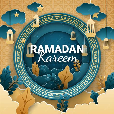 Vector De Corte De Papel De Ramadán Kareem Banner O Póster Con Estrella