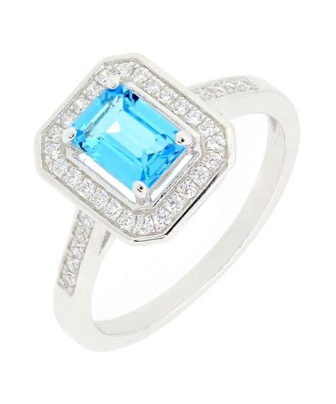 Sterling Silver Emerald Cut Genuine Blue Topaz Ring W Accent Vintage