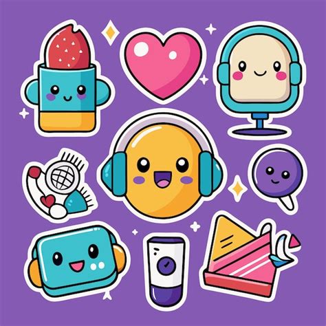 Sticker De Personajes De Dibujos Animados Con Varios Temas Vector Premium