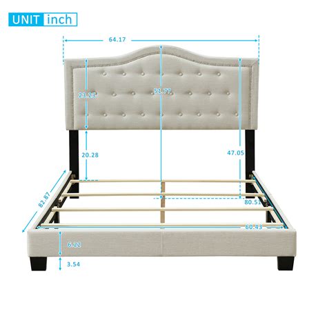 New Queen-Size Upholstered Platform Bed Frame with Tufted Headboard and ...