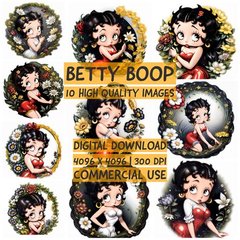 Betty Boop and Colorful Flowers Printable Clipart Digital - Etsy