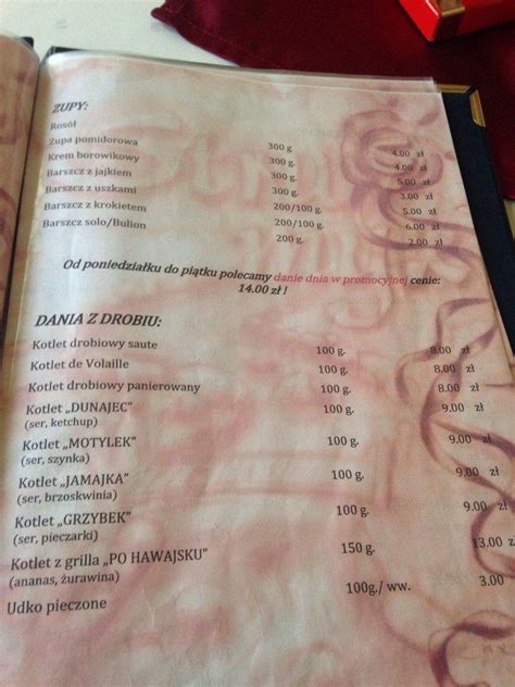 Menu at Restauracja Strumyk restaurant Jordanów