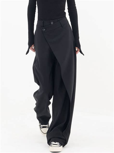 Asymmetrical Layer Button Wide Leg Dress Pants Wide Leg Dress Pants Wide Leg Pants Loose Outfit