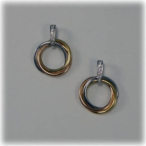 18ct Three Colour Gold Circles Diamond Earrings Mr Allan Jewellers