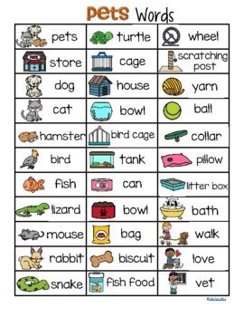 PETS Vocabulary Words and Pictures List Printable FREE by KidSparkz