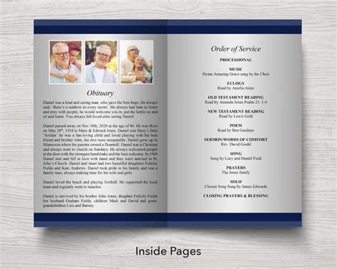 8 Page Classic Blue Funeral Program Template Funeral Templates