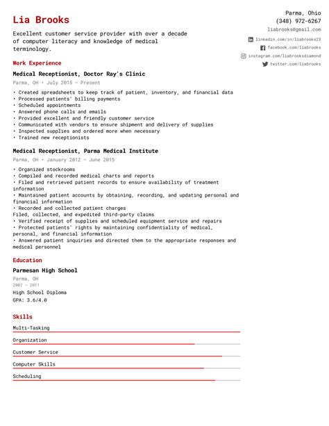 Medical Receptionist Resume Example Writing Tips For