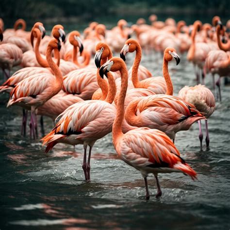 Premium Ai Image Flock Of Flamingos In The Water