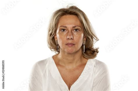 Portrait Of Beautiful Middle Aged Woman With No Makeup Stock Photo