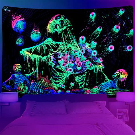 Amazon Krelymics Black Light Skull Tapestry Creepy Gothic Skeleton