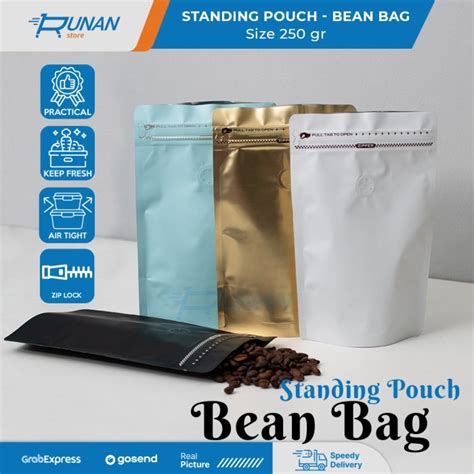 Jual Standing Pouch Bean Bag 250 Gr Kemasan Kopi Valve Pouch Biji Kopi