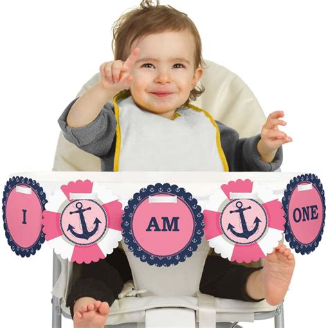 Big Dot Of Happiness Ahoy Nautical Girl 1st Birthday Highchair Decor