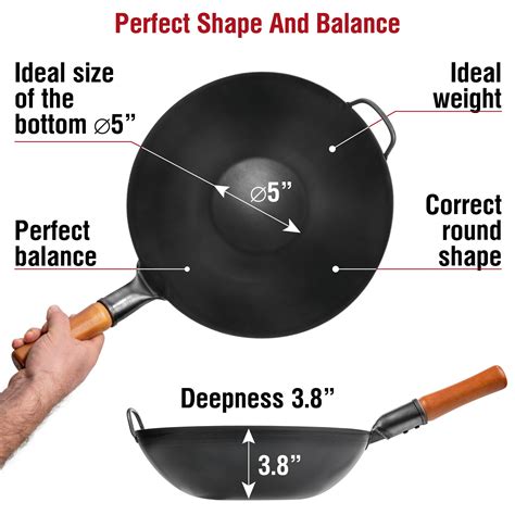 Black Carbon Steel Wok 13 5 Inch 34cm Stainless Steel Wok Lid Spatula