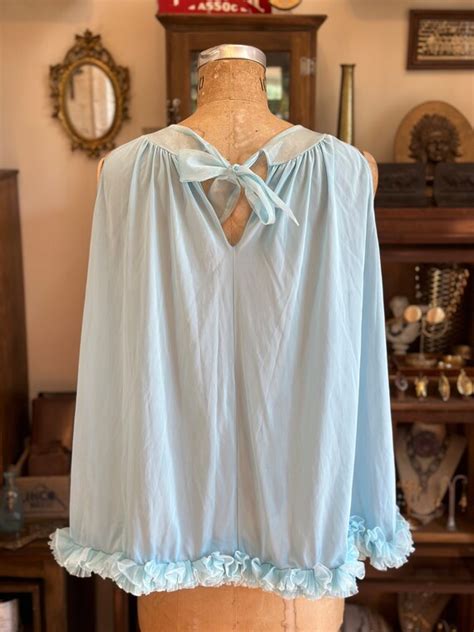 Vintage Lingerie Baby Blue Chiffon Doll Nightie Ruffl Gem