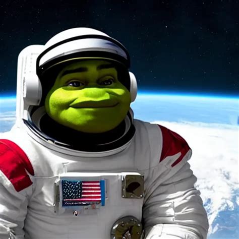 Astronaut Photo Of Shrek In Space Suit Holding Helmet Stable