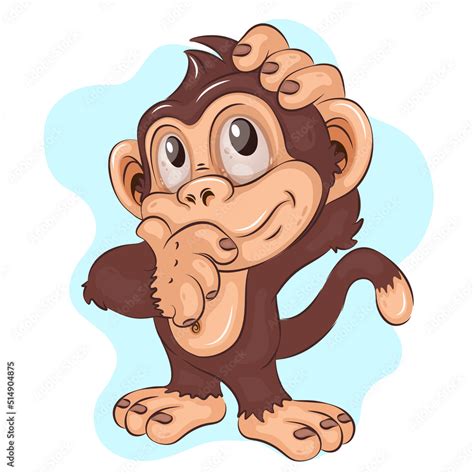 Pensive Cartoon Monkey A Cute Illustration Of A Thinking Cartoon