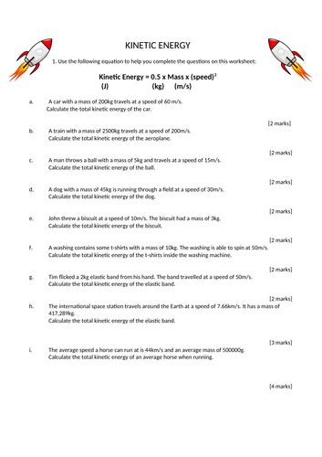 Gcse Physics Kinetic Energy Calculation Worksheet With Answers Teaching Resources