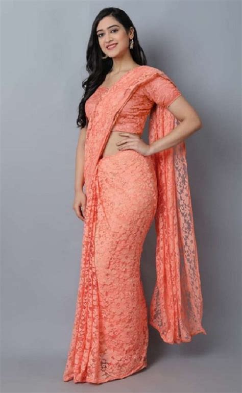 Traditional Orange Net Embroidery Saree 6 3 M With Blouse Piece At