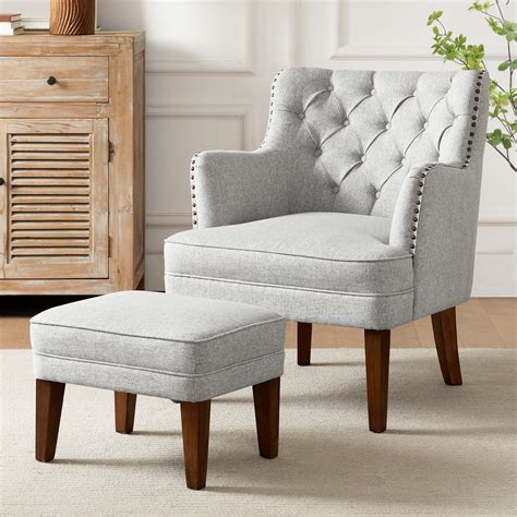 Accent Chair with Ottoman Set, Upholstered Button Tufted Armchair ...